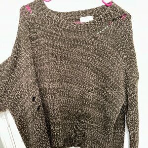 Umgee Distressed Brown Knit Sweater